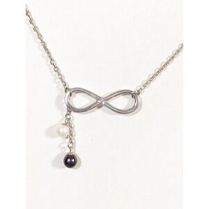 Vantel Pearls Infinity Necklace Dual Pearls White & Purple 21" Silver Tone